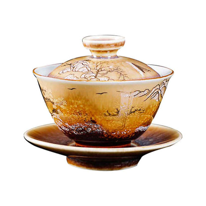 Pearlescent Hand-painted Ceramic Gaiwan-1