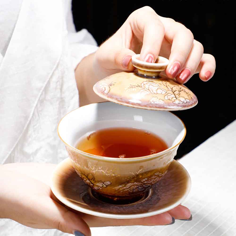 Pearlescent Hand-painted Ceramic Gaiwan-2