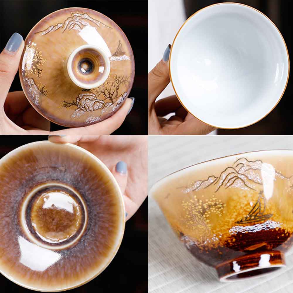 Pearlescent Hand-painted Ceramic Gaiwan-4