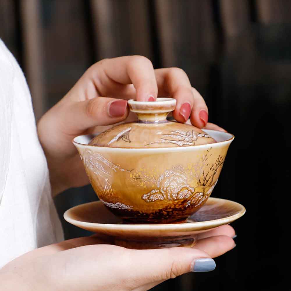 Pearlescent Hand-painted Ceramic Gaiwan-7