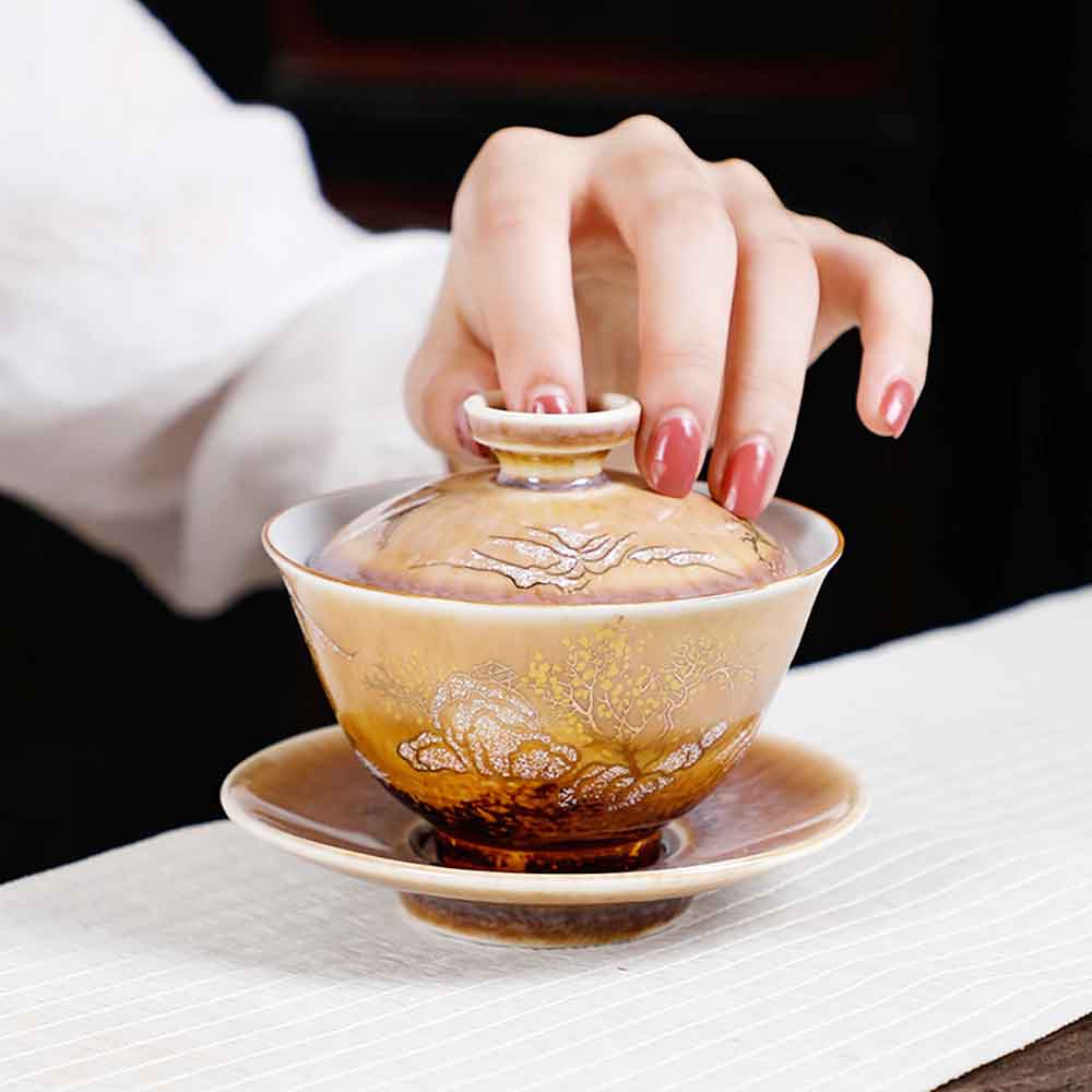 Pearlescent Hand-painted Ceramic Gaiwan-8