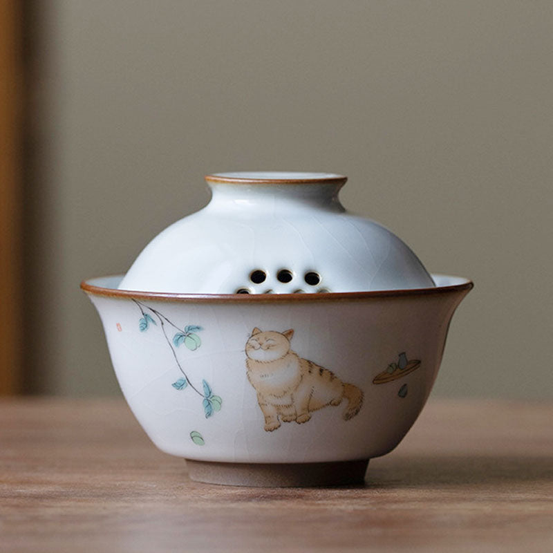 Ru Kiln Cat Ceramic Gaiwan-1