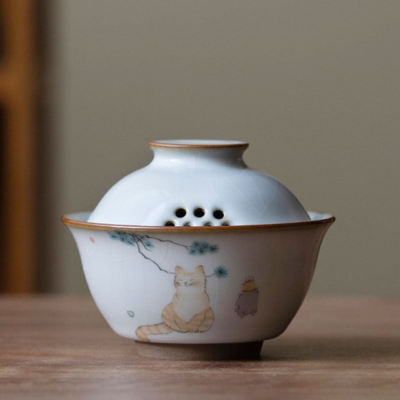 Ru Kiln Cat Ceramic Gaiwan-2