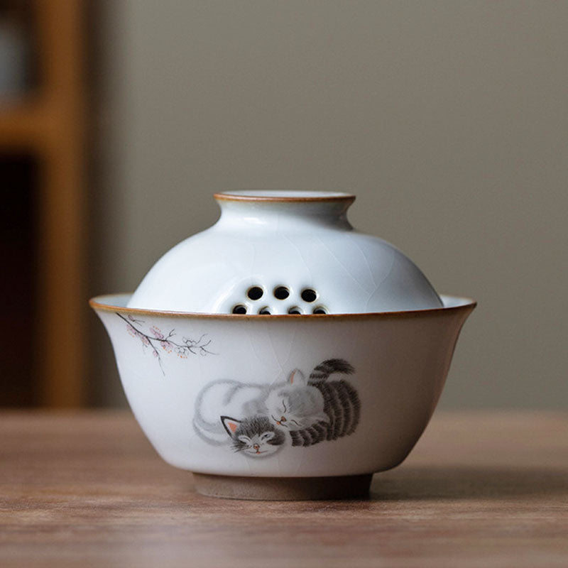 Ru Kiln Cat Ceramic Gaiwan-3