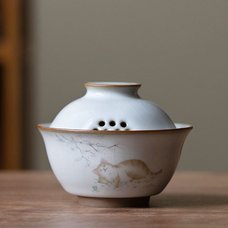 Ru Kiln Cat Ceramic Gaiwan-4
