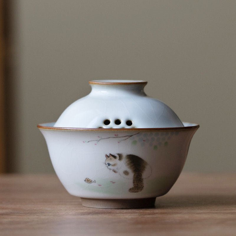 Ru Kiln Cat Ceramic Gaiwan-5