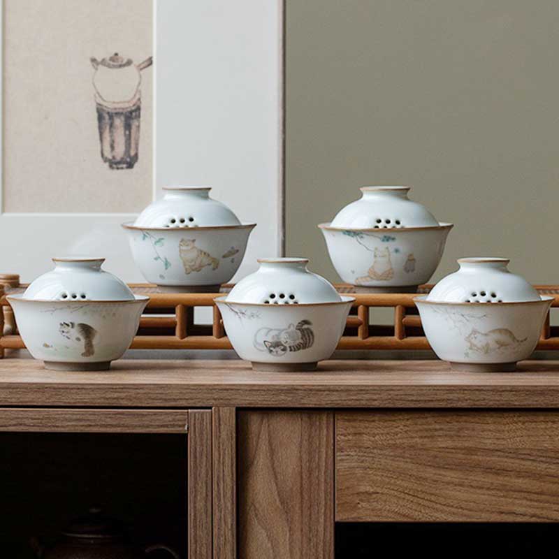 Ru Kiln Cat Ceramic Gaiwan-6