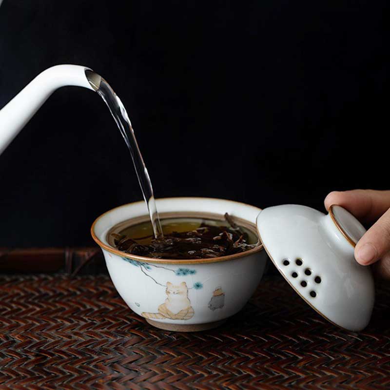 Ru Kiln Cat Ceramic Gaiwan-8