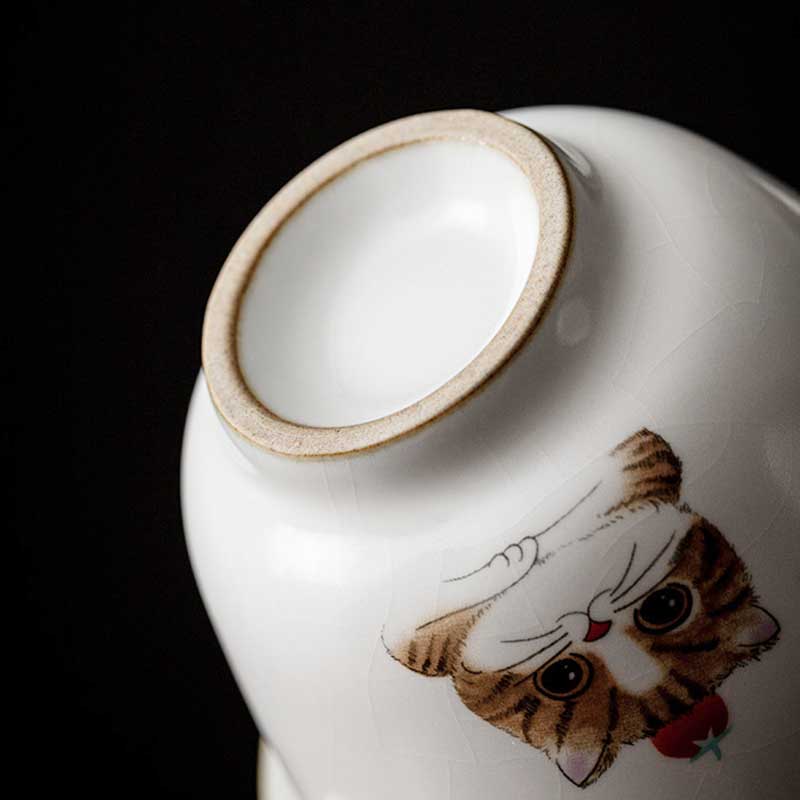 Ru Kiln Cute Cat Ceramic Gaiwan-6