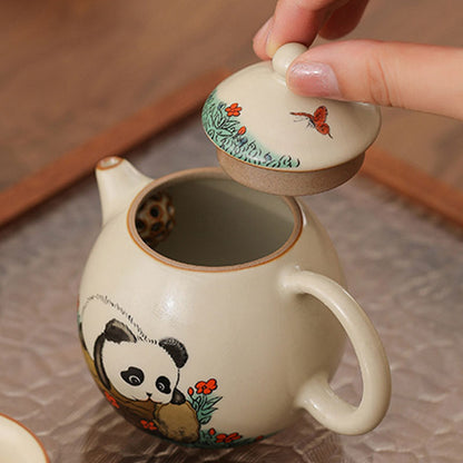 Ru Ware Beige Panda Ceramic Teapot with Crackle Glaze 180ml