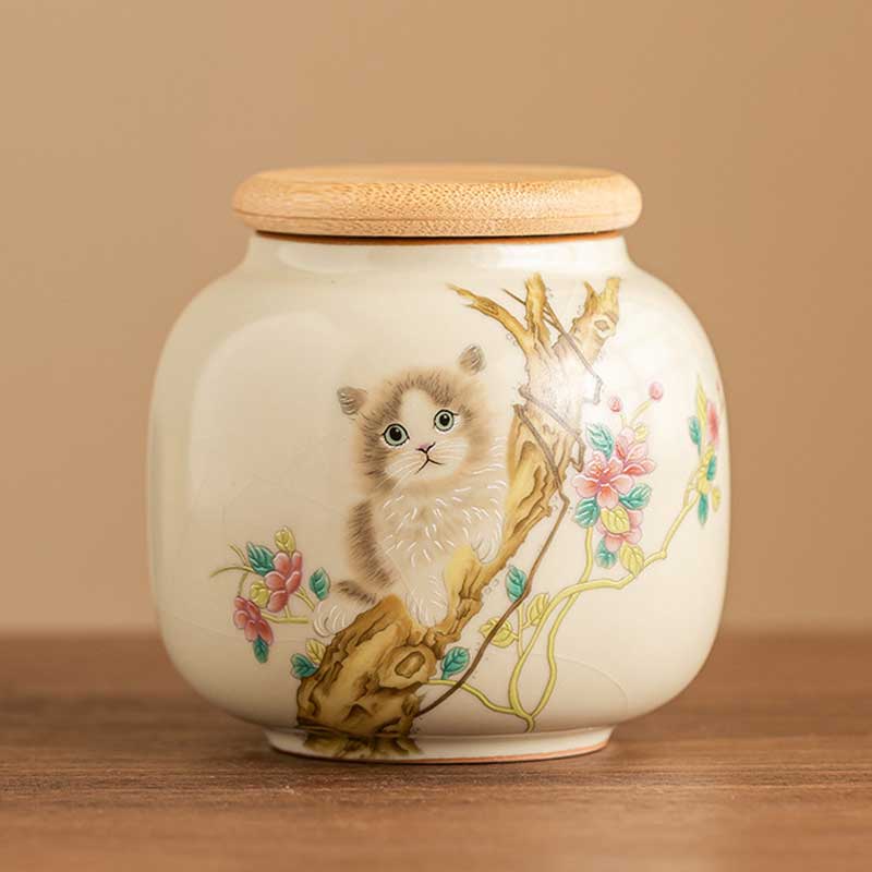 Ru-Ware-Crackle-Airtight-Ceramic-Tea-Canister-with-Magnolia-and-Cute-Cat-1