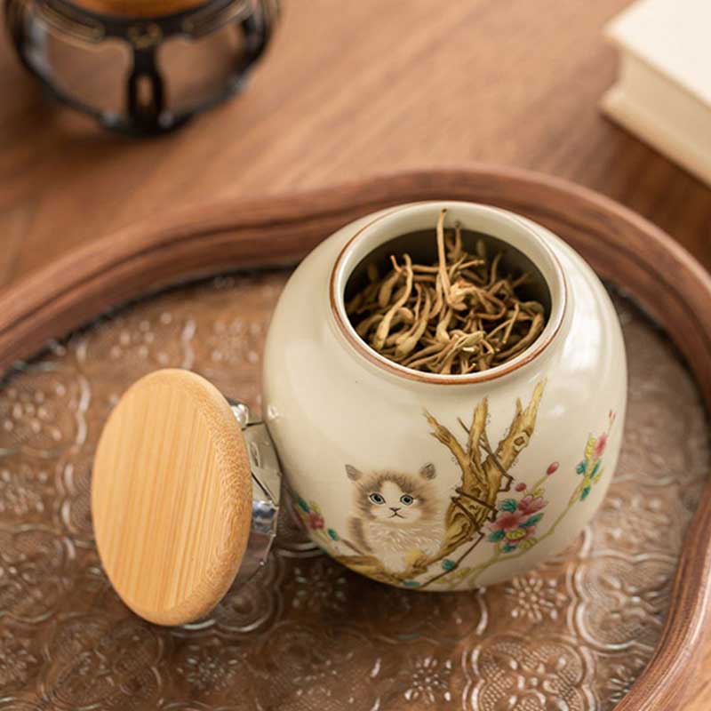 Ru-Ware-Crackle-Airtight-Ceramic-Tea-Canister-with-Magnolia-and-Cute-Cat-3