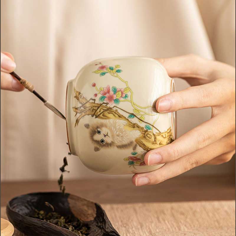Ru-Ware-Crackle-Airtight-Ceramic-Tea-Canister-with-Magnolia-and-Cute-Cat-4