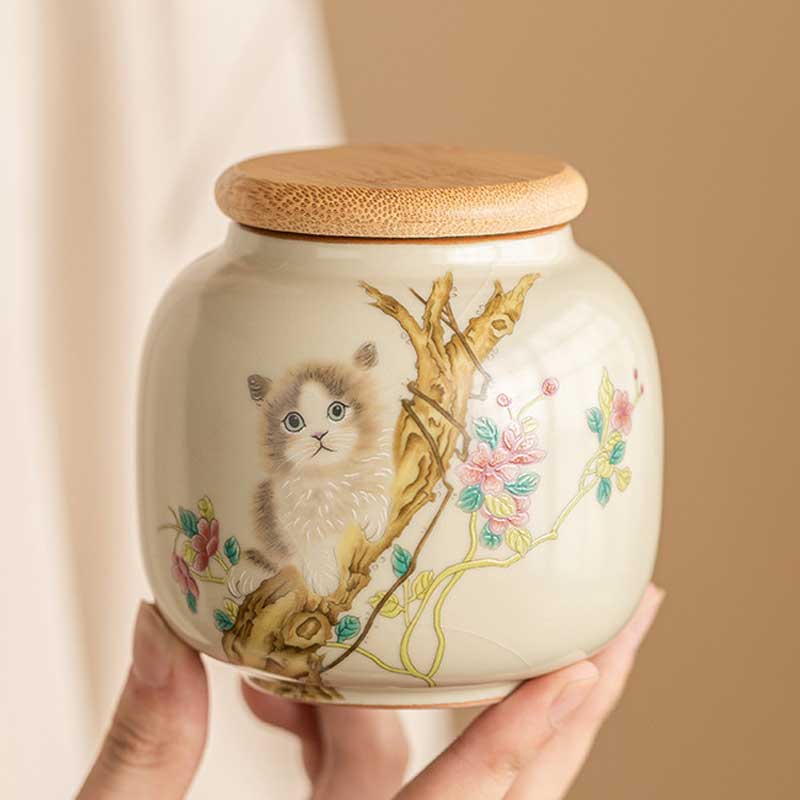 Ru-Ware-Crackle-Airtight-Ceramic-Tea-Canister-with-Magnolia-and-Cute-Cat-5