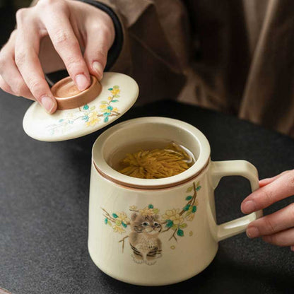 Ru Ware Cute Cat Ceramic Tea Mug with Infuser & Lid 349ml