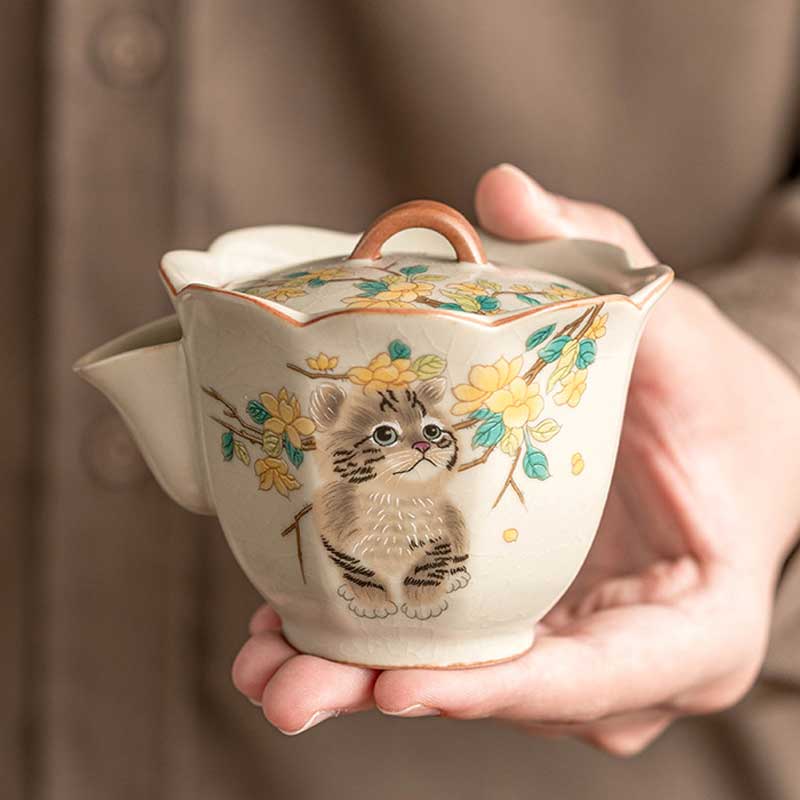 Ru-Ware-Hand-painted-Yellow-Cat-Ceramic-T