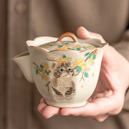 Ru-Ware-Hand-painted-Yellow-Cat-Ceramic-T