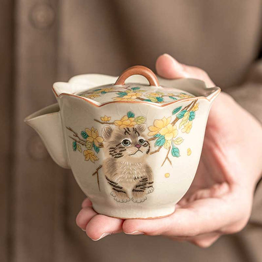 Ru-Ware-Hand-painted-Yellow-Cat-Ceramic-T