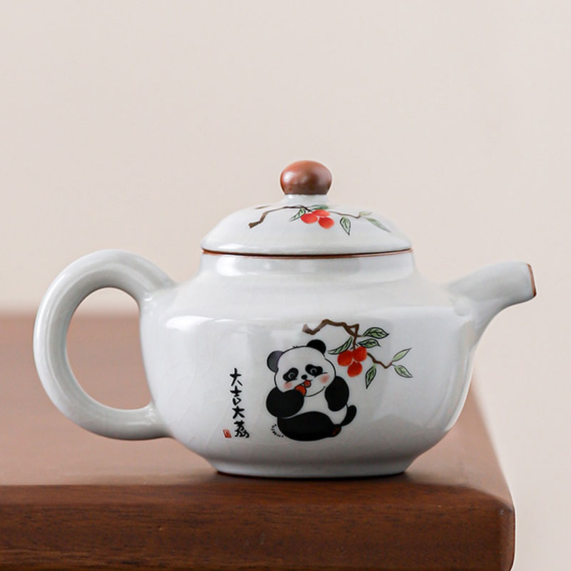 Ru Ware Moon White Panda Ceramic Teapot With Crackle 220ml