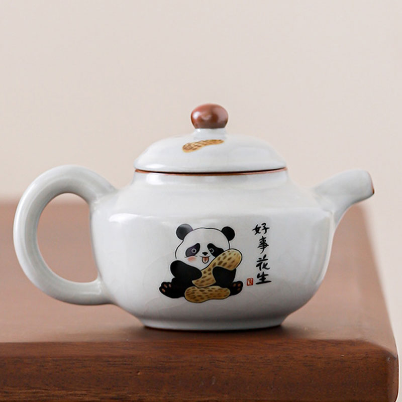 Ru Ware Moon White Panda Ceramic Teapot With Crackle 220ml