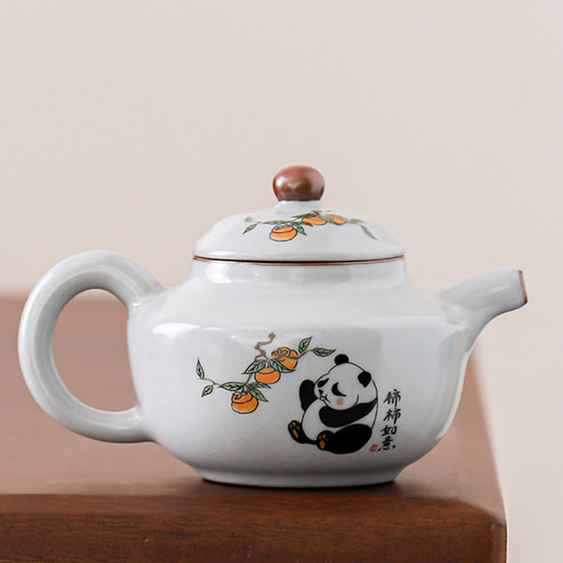 Ru Ware Moon White Panda Ceramic Teapot With Crackle 220ml