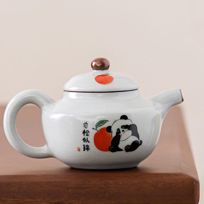 Ru Ware Moon White Panda Ceramic Teapot With Crackle 220ml