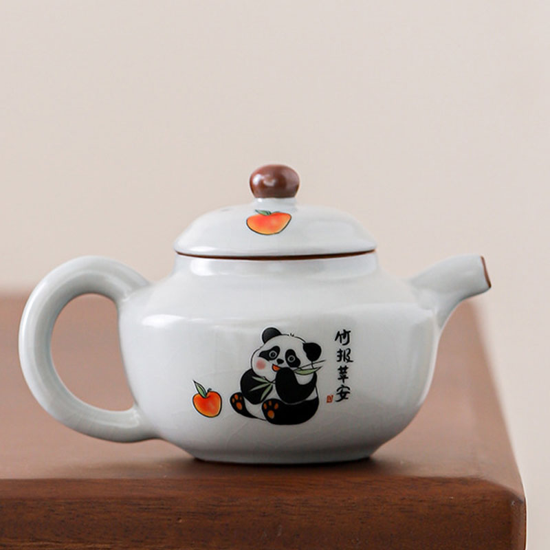 Ru Ware Moon White Panda Ceramic Teapot With Crackle 220ml