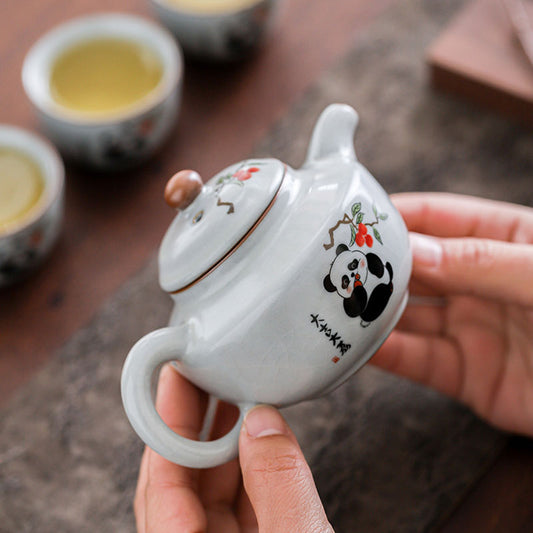 Ru Ware Moon White Panda Ceramic Teapot With Crackle 220ml