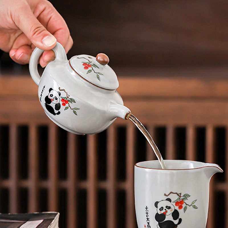 Ru Ware Moon White Panda Ceramic Teapot With Crackle 220ml