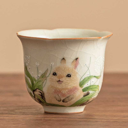 Ru Ware Rabbit Ceramic Teacup with Crackle Glaze 40ml