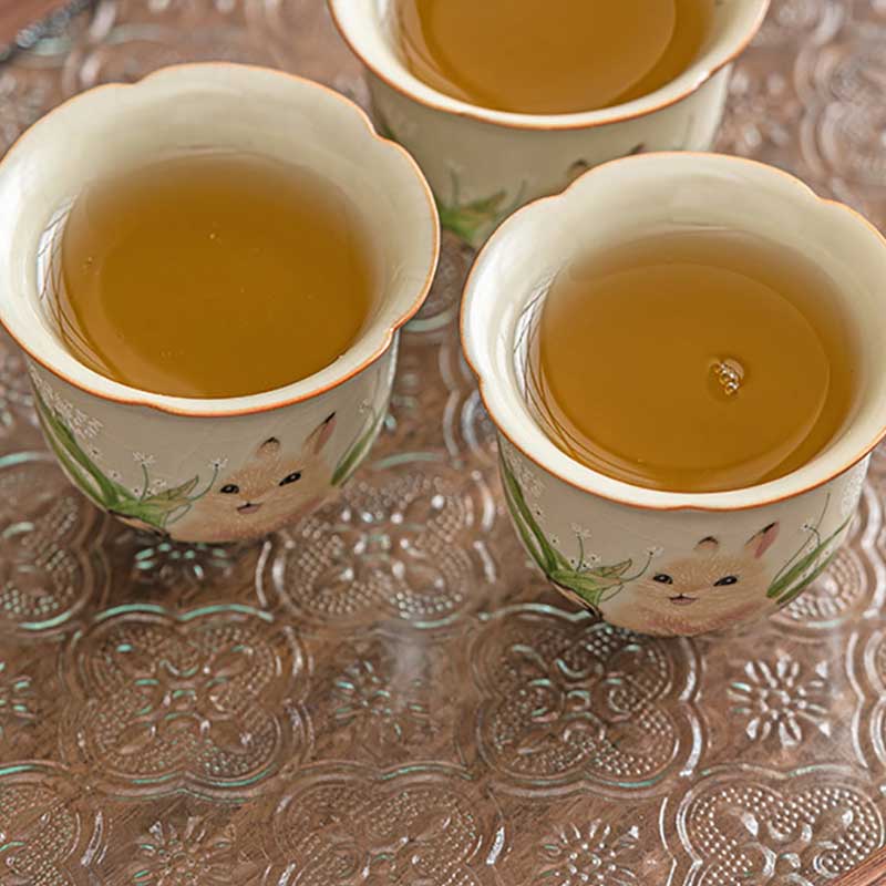 Ru Ware Rabbit Ceramic Teacup with Crackle Glaze 40ml