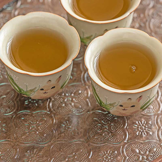 Ru Ware Rabbit Ceramic Teacup with Crackle Glaze 40ml