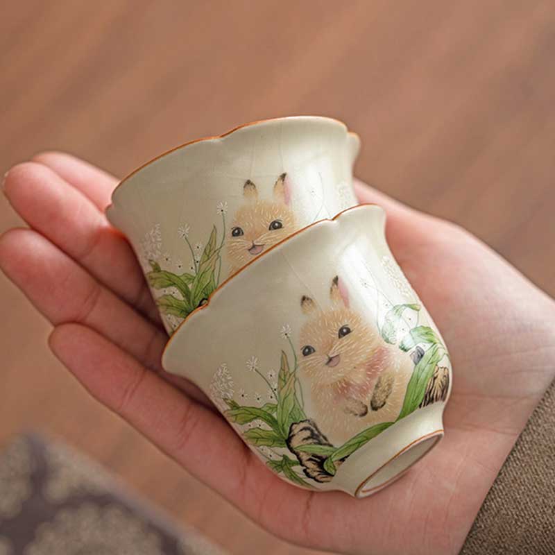 Ru Ware Rabbit Ceramic Reacup with Crackle Glaze 40ml