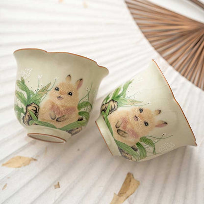 Ru Ware Rabbit Ceramic Teacup with Crackle Glaze 40ml