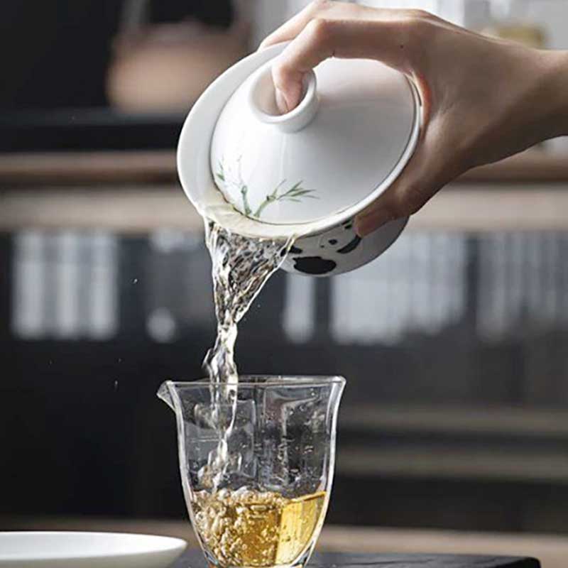 White Porcelain Hand-painted Panda Ceramic Gaiwan-2