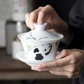 White Porcelain Hand-painted Panda Ceramic Gaiwan-1