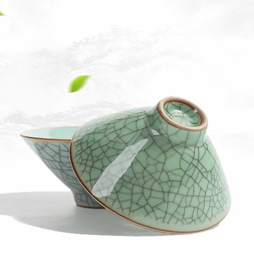 Bamboo Hat Ceramic Tea Cup With Crackles-2