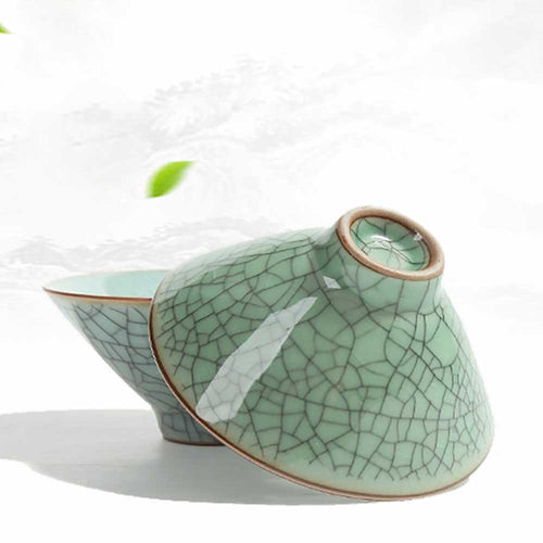 Bamboo Hat Ceramic Tea Cup With Crackles-2