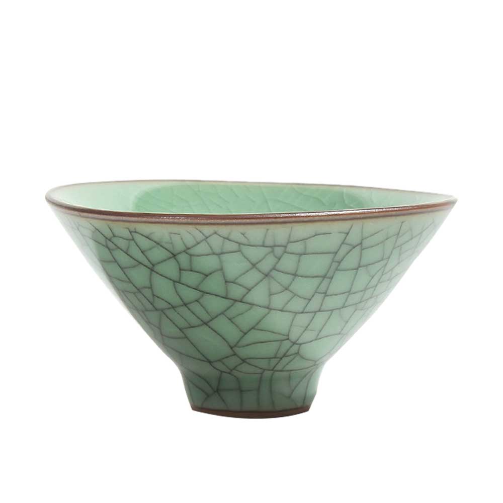 Bamboo Hat Ceramic Tea Cup With Crackles-3