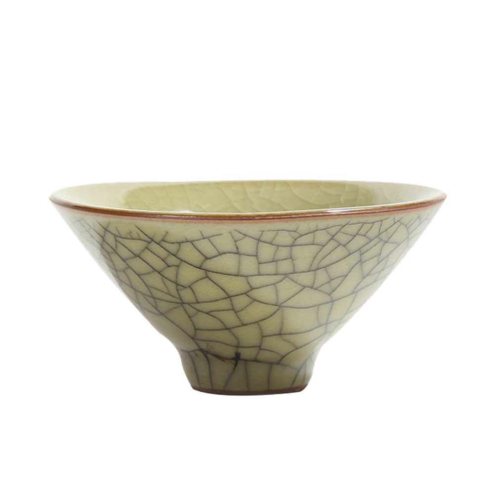 Bamboo Hat Ceramic Tea Cup With Crackles-4