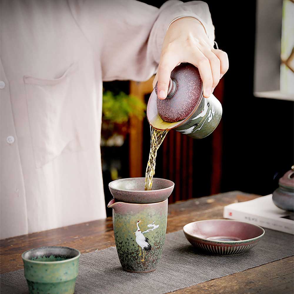 Chinese Crane Ceramic Gaiwan