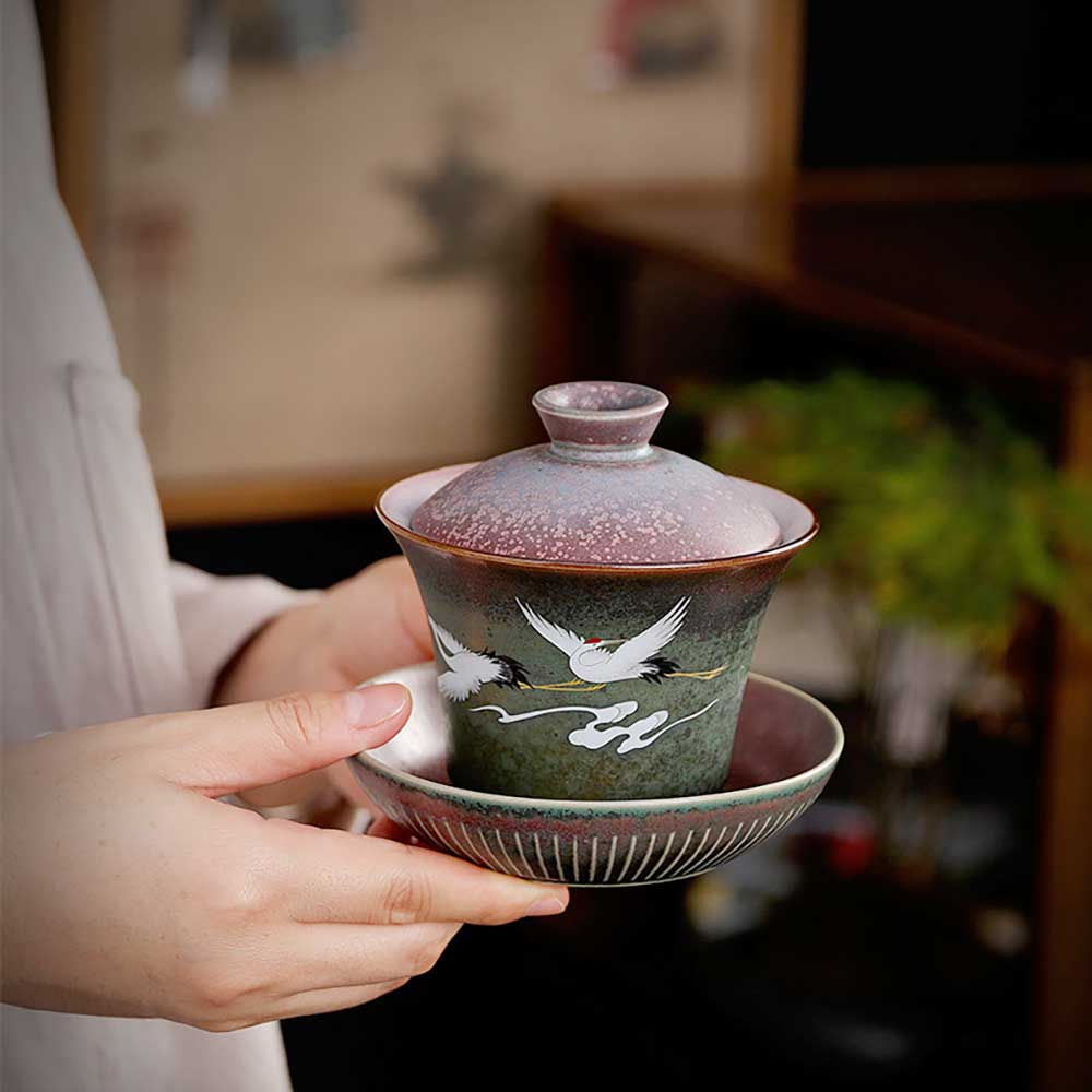 Chinese Crane Ceramic Gaiwan