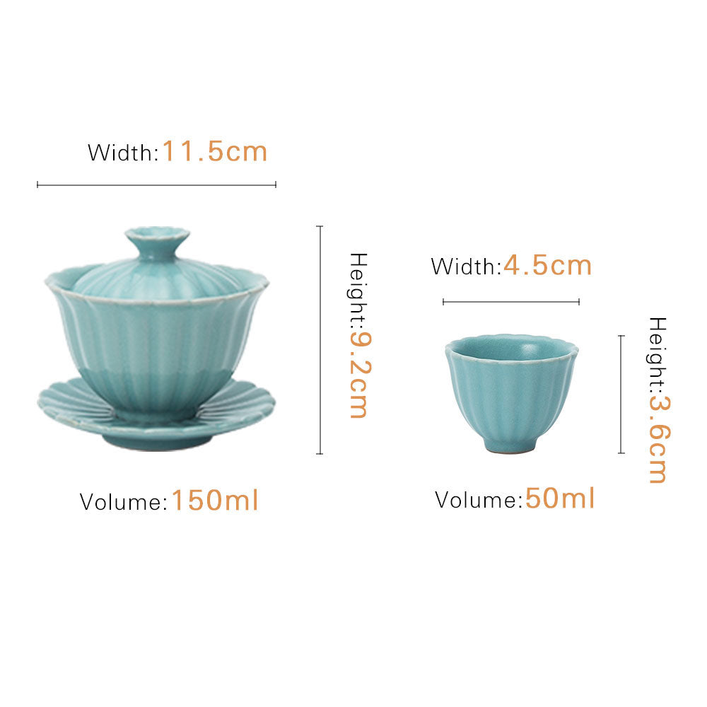 Chinese Lotus Ruyao Ceramic Gaiwan Tea Set