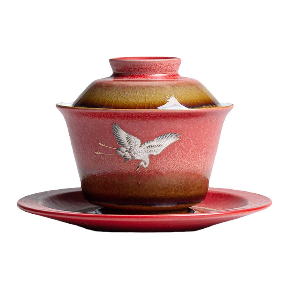 Jun Kiln Red Crane Ceramic Gaiwan-1
