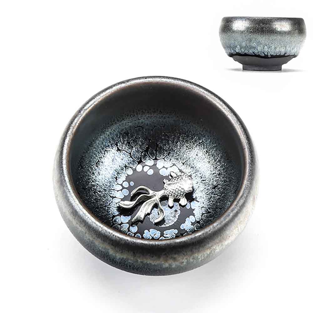 Tenmoku Jian Bowl Silver Inlaid Tea Cup-1