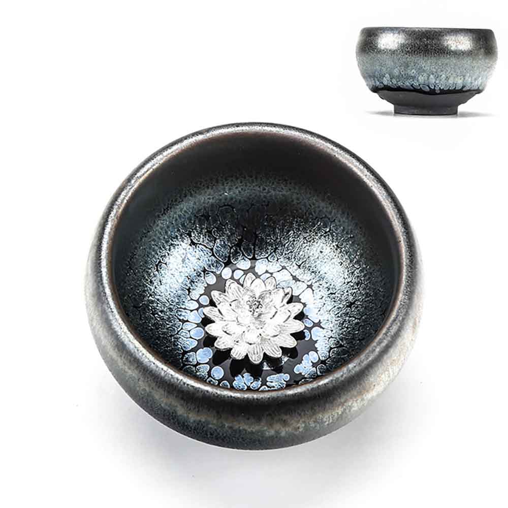 Tenmoku Jian Bowl Silver Inlaid Tea Cup-5
