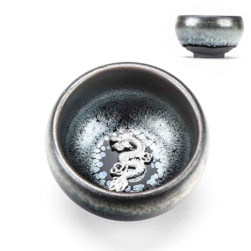 Tenmoku Jian Bowl Silver Inlaid Tea Cup-6