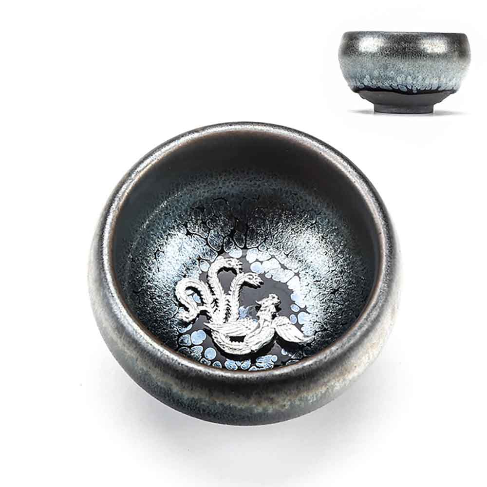 Tenmoku Jian Bowl Silver Inlaid Tea Cup-7