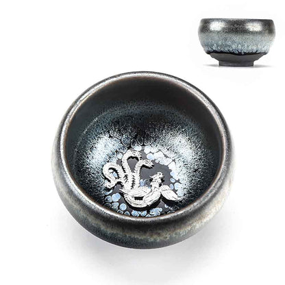 Tenmoku Jian Bowl Silver Inlaid Tea Cup-7