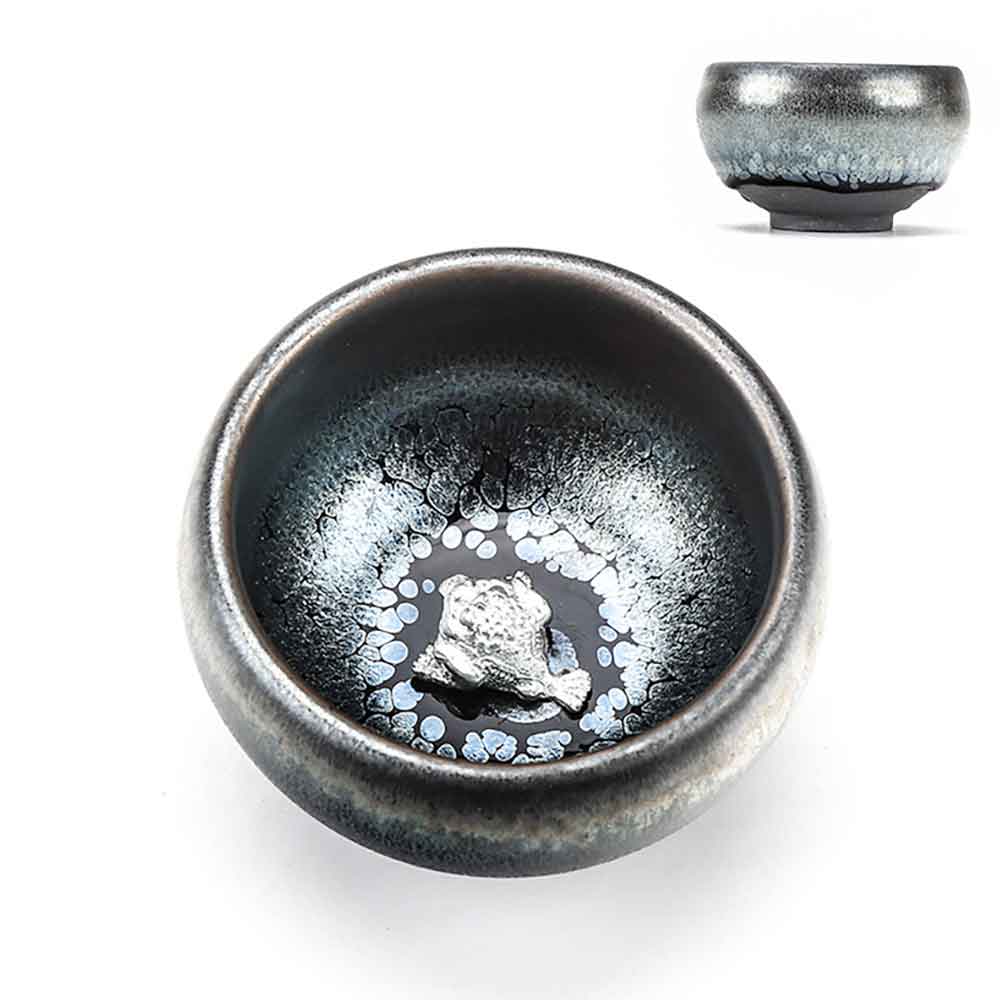 Tenmoku Jian Bowl Silver Inlaid Tea Cup-8